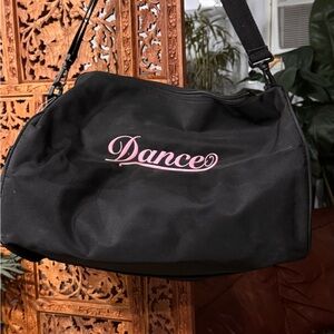 Black Dance Duffel Bag with Pink Embroidery